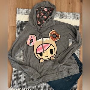 Tokidoki Donutella Gray Graphic Hoodie Kawaii Anime Streetwear M